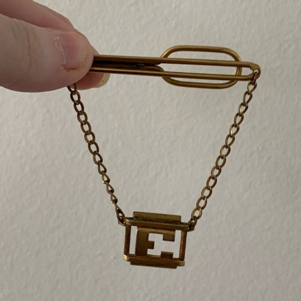 Antique Swank Tie Bar With Chain And Initial E